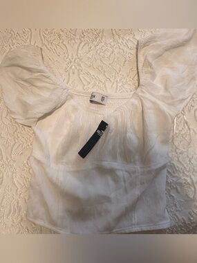 HOLLISTER White Square Neck Puff Sleeve Top, Size XS NWT